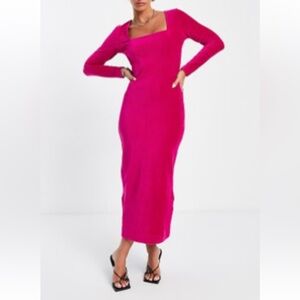 Whistles fitted midi dress in pink velvet